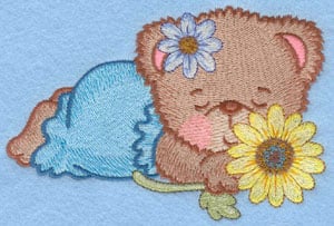 Embroidery Design: Bear with single daisy sleeping large<br>5.00w X 3.31h