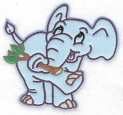 Embroidery Design: Elephant with tree branch applique<br> 5.27w X 4.97h