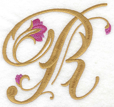 Embroidery Design: R Floral large<br> 5.43w X 4.68h