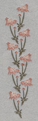 Embroidery Design: Vertical Row of Flowers<br>1.27w X 6.01h
