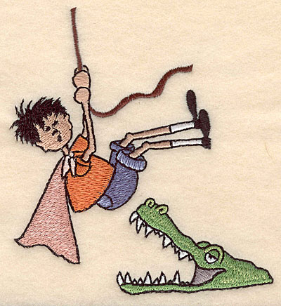 Embroidery Design: Boy with crocodile large <br>4.54"w X 4.99"h