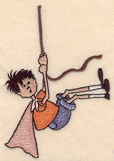 Embroidery Design: Boy swinging on vine <br>3.51"w X 4.99"h