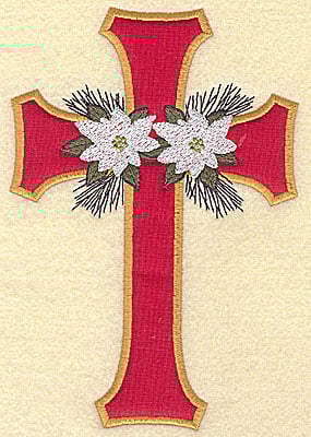 Embroidery Design: Applique cross with poinsettia large<br> 6.96w X 4.73h | Embroidery Legacy Embroidery Design: Applique cross with poinsettia large<br> 6.96w X 4.73h