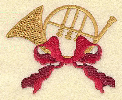 Embroidery Design: Christmas bugle with bow<br> 3.51w X 2.83h