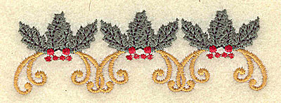 Embroidery Design: Holly and berries trio<br> 3.66w X 1.19h