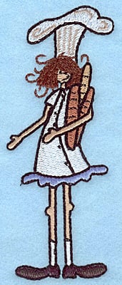 Embroidery Design: Chef with baguettes large <br> 4.99"h x 2.01"w