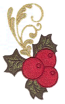 Embroidery Design: Holly with berries<br> 2.22w X 3.82h