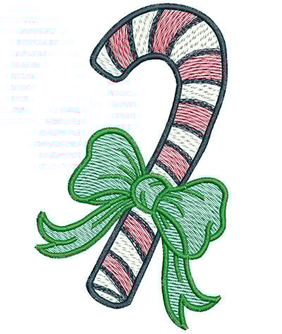 Embroidery Design: Candy cane with ribbon<br> 3.07w X 5.19h