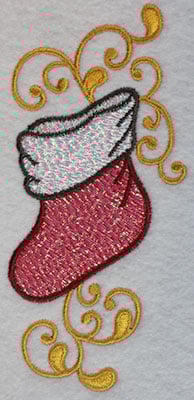 Embroidery Design: Christmas stocking with swirls<br> 2.44w X 5.21h | Embroidery Legacy Embroidery Design: Christmas stocking with swirls<br> 2.44w X 5.21h