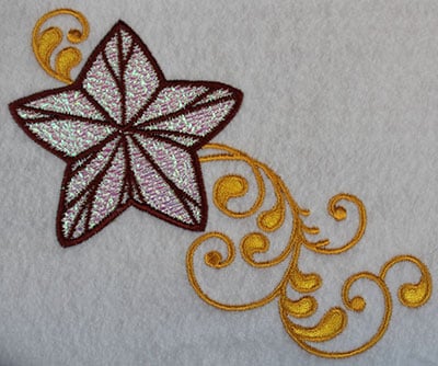 Embroidery Design: Christmas star with swirls<br> 5.2w X 4.38h | Embroidery Legacy Embroidery Design: Christmas star with swirls<br> 5.2w X 4.38h