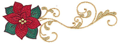 Embroidery Design: Poinsettia with swirls<br> 6.85w X 2.50h