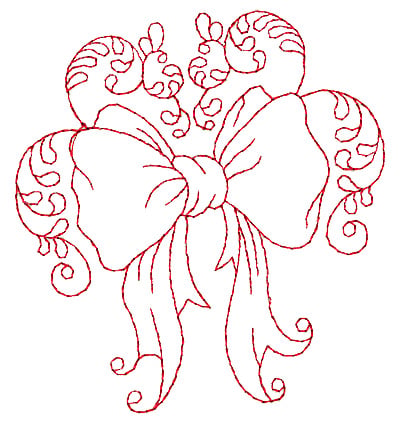 Embroidery Design: Christmas bow redwork<br> 3.48w X 3.89h