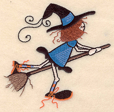 Embroidery Design: Witch on broomstick large <br>4.49"w X 4.45"h