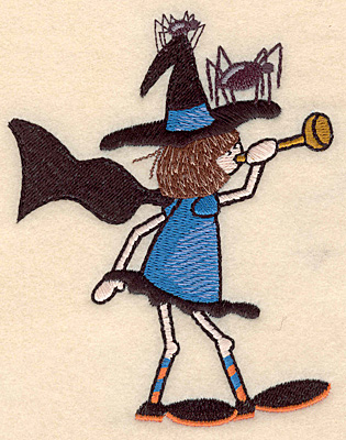 Embroidery Design: Witch with trumpet large <br>3.93"w X 4.47"h