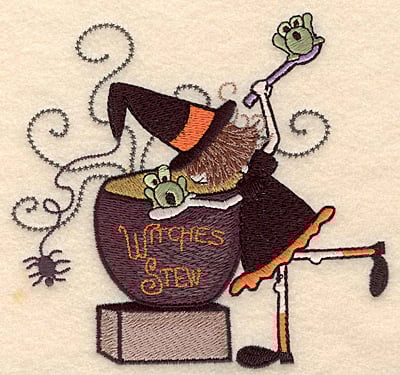 Embroidery Design: Witch over cauldron large <br>5.00"w X 4.76"h | Embroidery Legacy Embroidery Design: Witch over cauldron large <br>5.00"w X 4.76"h