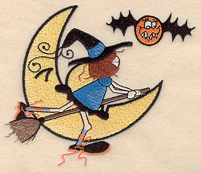Embroidery Design: Witch moon bat large <br>4.99"w X 4.21"h