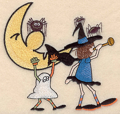 Embroidery Design: Witch ghost moon large <br>5.00"w X 4.75"h