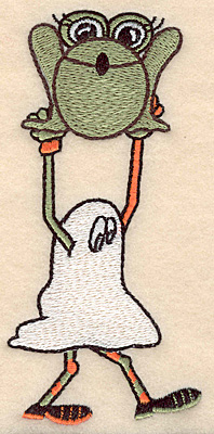 Embroidery Design: Ghost with frog large <br>2.38"w X 5.00"h