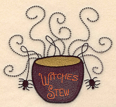 Embroidery Design: Witches stew with spiders large <br>5.00"w X 4.49"h