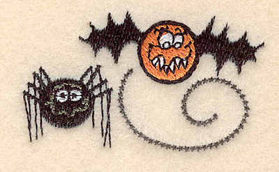 Embroidery Design: Spider and bat <br>2.36"w X 1.42"h