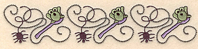 Embroidery Design: Spider and frog border <br>6.99"w X 1.47"h