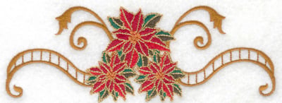 Embroidery Design: Poinsetta trio with banner<br> 6.99w X 2.50h