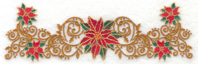 Embroidery Design: Poinsettas with elegant swirls<br> 6.96w X 2.16h