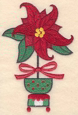 Embroidery Design: Poinsetta in pot with bow<br> 3.26w X 4.98h