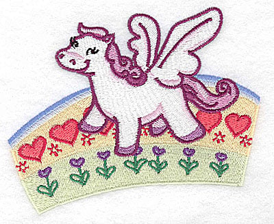 Embroidery Design: Pegasus on rainbow large<br> 4.93w X 4.15h
