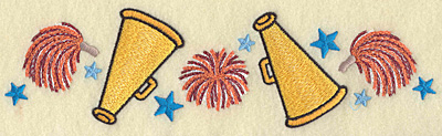 Embroidery Design: Pom poms megaphones and stars<br> 8.89w X 2.46h