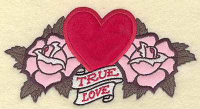 Embroidery Design: True love heart and roses applique<br> 6.89w X 3.53h