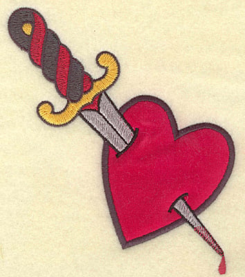 Embroidery Design: Dagger in heart applique <br> 4.93w X 5.58h