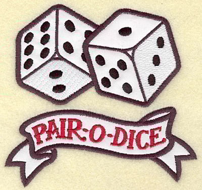 Embroidery Design: Pair o Dice applique<br> 5.28w X 4.98h | Embroidery Legacy Embroidery Design: Pair o Dice applique<br> 5.28w X 4.98h