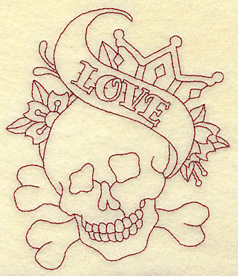 Embroidery Design: Love skull redwork<br> 4.26w X 4.99h