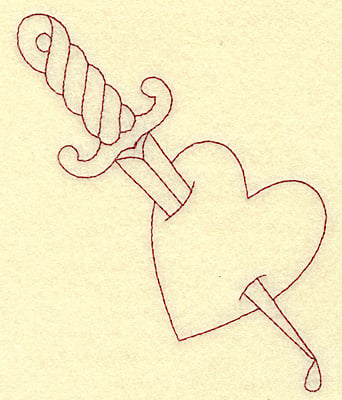 Embroidery Design: Dagger in heart redwork<br> 4.12w X 4.84h