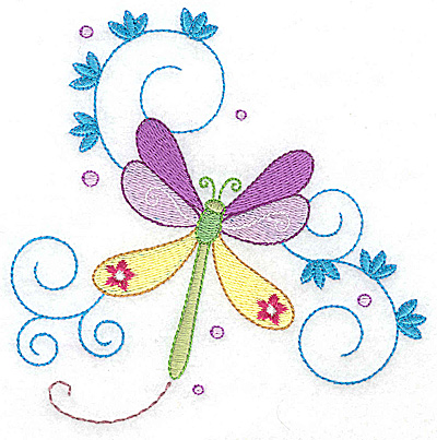 Embroidery Design: Dragonfly with swirls large<br> 4.94w X 4.94h