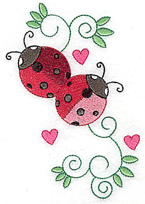 Embroidery Design: Ladybugs swirls and hearts large <br> 3.41w X 4.94h | Embroidery Legacy Embroidery Design: Ladybugs swirls and hearts large <br> 3.41w X 4.94h
