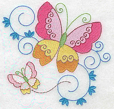 Embroidery Design: Butterflies and swirls large<br> 4.95w X 4.77h