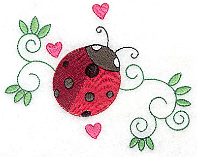 Embroidery Design: Ladybug swirls and hearts large<br> 4.93w X 3.91h | Embroidery Legacy Embroidery Design: Ladybug swirls and hearts large<br> 4.93w X 3.91h