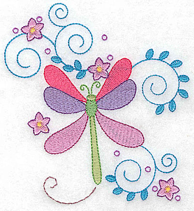 Embroidery Design: Dragonfly swirls and flowers large<br> 4.60w X 4.94h