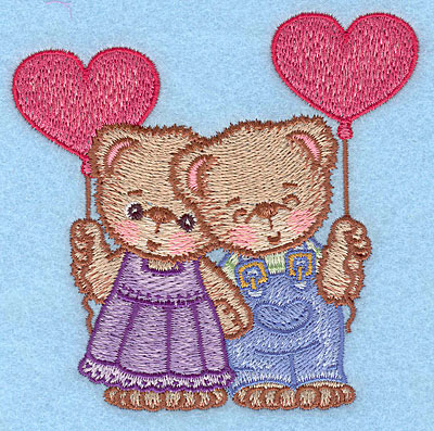 Embroidery Design: Girl and boy bears with balloons large <br> 4.89"h x 5.00"w