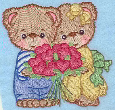 Embroidery Design: Bears with heart bouquet large <br> 4.90"h x 5.00"h