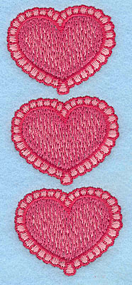 Embroidery Design: Heart trio vertical <br> 3.82"h x 1.51"w