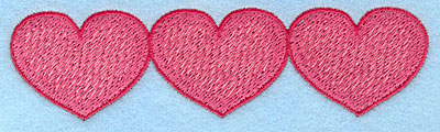 Embroidery Design: Heart trio horizontal <br> 1.32"h x 4.96"w