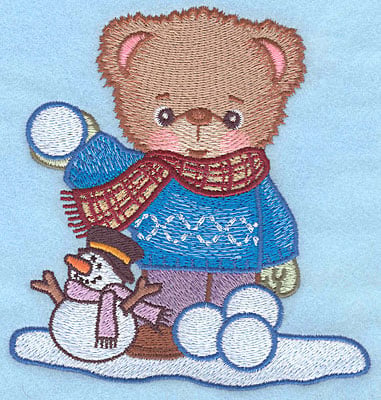 Embroidery Design: Bear with snowball large<br>5.00"Hx4.77"W