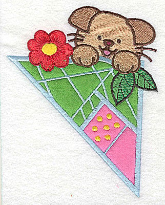 Embroidery Design: Puppy with flower large 3 appliques<br> 3.98w X 4.97h