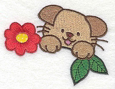 Embroidery Design: Puppy with flower 1 applique<br> 3.47w X 2.61h
