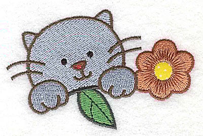 Embroidery Design: Kitten with flower 1 applique<br> 3.36w X 2.16h | Embroidery Legacy Embroidery Design: Kitten with flower 1 applique<br> 3.36w X 2.16h