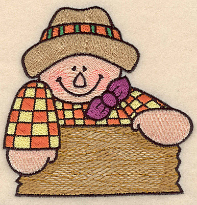 Embroidery Design: Scarecrow with sign large <br>4.43"w X 4.45"h