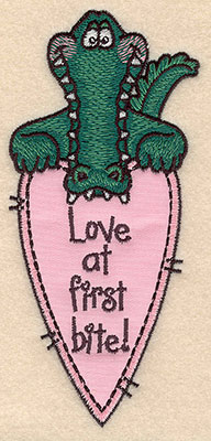 Embroidery Design: Alligator with applique heart<br> 2.69w X 5.78h